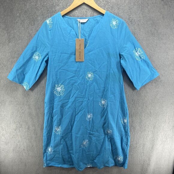 NWT‎ Tendency Women's Long Lightweight Summer Dress Blue Teal Print Small - Picture 1 of 10